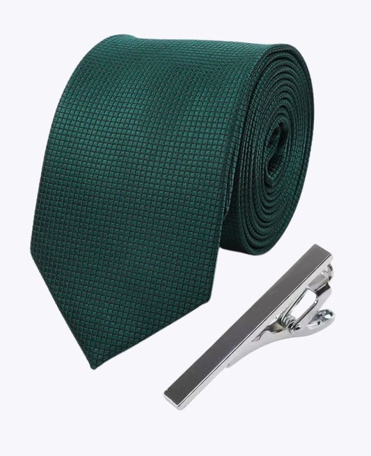 Cravate + Pince à Cravate Vert n°2 Homme en Polyester «Martin»