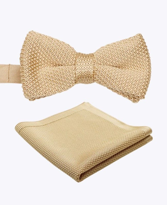 Noeud Papillon + Pochette de Costume Doré Homme en Tricot «Léon»