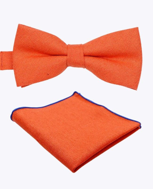 Noeud Papillon + Pochette de Costume Orange n°1 Homme en Lin «Basile»