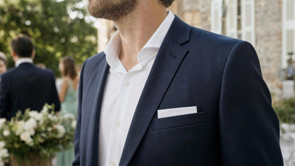 Homme en costume avec pochette de costume pour mariage, style élégant et formel. Obrázek
