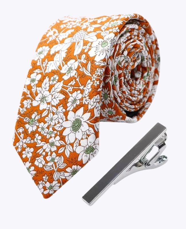 Kravata + Kravatová spona Liberty Oranžová Pánské v Bavlně «Clovis»