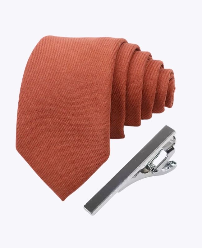 Kravata + Spona na Kravatu Terracotta č.3 Pánská v Sametovém Efektu «Simon»