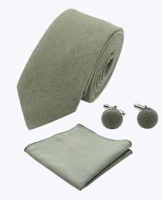 Kravata + Kapesníček do saka + Manžetové knoflíčky Zelené č.2 Pánské z Bavlny «Edgard»
