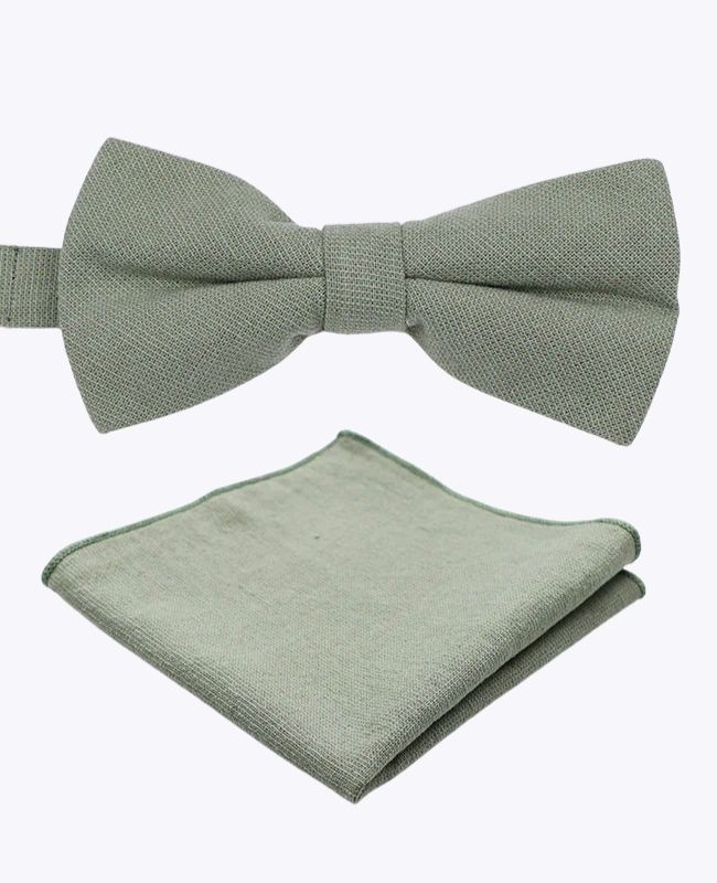Noeud Papillon + Pochette de Costume Vert n°2 Homme en Coton «Edgard»