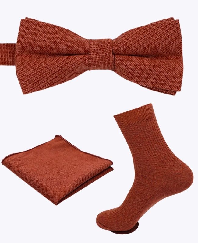 Motýlek + Kapesníček do saka + Ponožky Terracotta pánské z bavlny «Edgard»