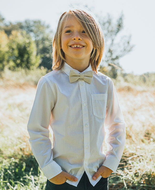 Motýlek Bílý č. 2 Dětský v Lnu «Basile»