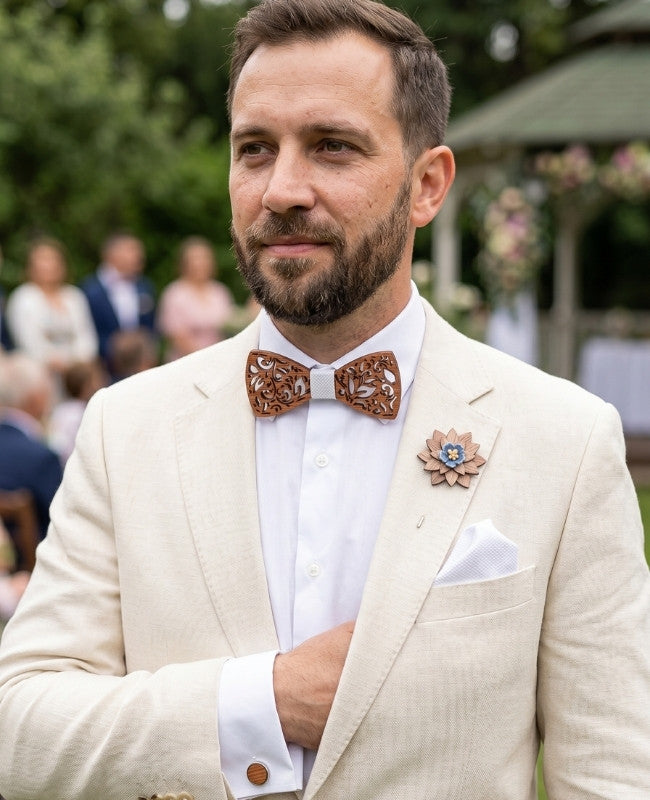 Dřevěná krabička Motýlek bílá muži „Édouard"
