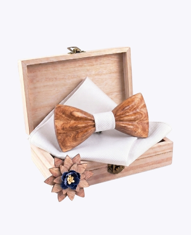 Dárková sada Motýlek Bílá Muži v dřevěné krabičce „Hippolyte"
