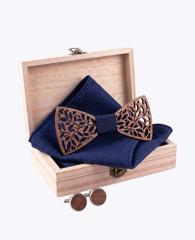 Coffret Noeud Papillon Bleu Homme en Bois «Ulysse»