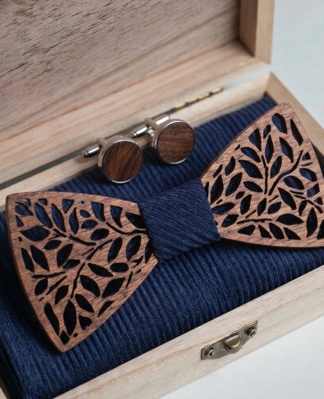 Coffret Noeud Papillon Bleu Homme en Bois «Ulysse»