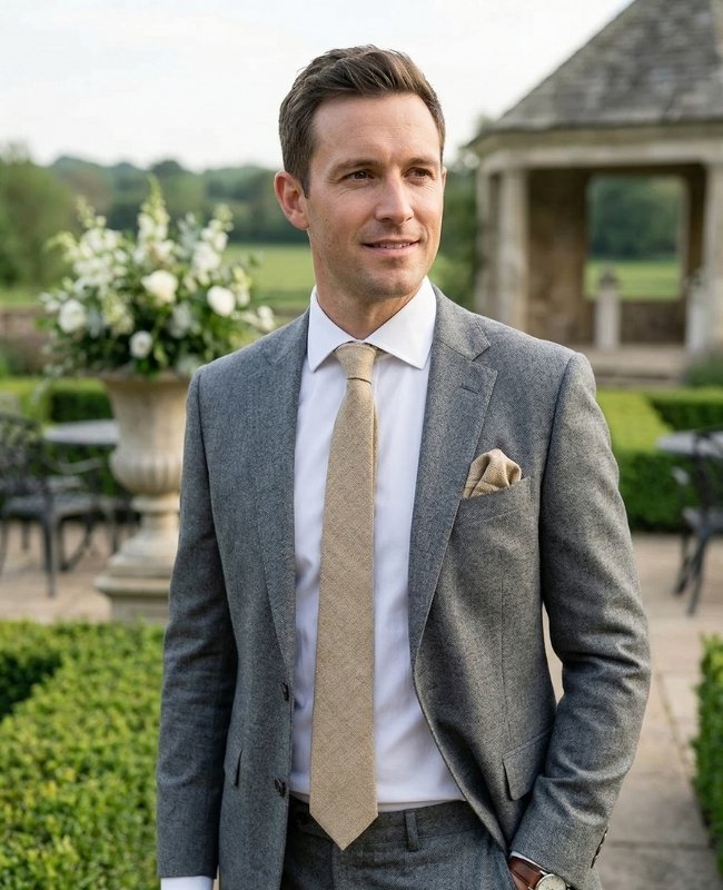 Kravata Béžová č. 1 Pánská z Lnu «Basile»