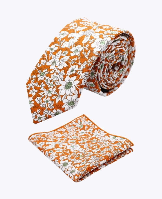 Kravata + Kapesníček Liberty Orange Pánský z Bavlny «Clovis»