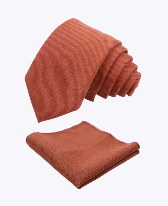 Cravate + Pochette de Costume Terracotta n°3 Homme en Effet Velours «Simon»