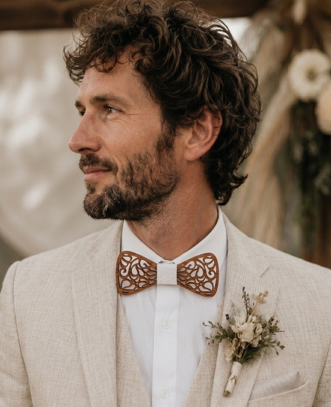 Noeud Papillon Blanc Homme en Bois «Hercule»