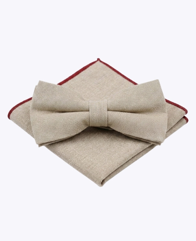 Motýlek + Kapesníček do saka Béžová č.2 Muži v Lnu „Basile"