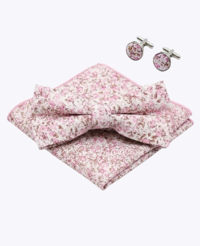 Motýlek + Kapesníček do saka + Manžetové knoflíčky Liberty Růžová č.4 Muži v Bavlna „Gaspard"