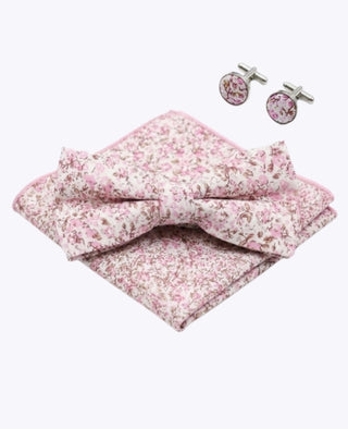 Motýlek + Kapesníček do saka + Manžetové knoflíčky Liberty Růžová č.4 Muži v Bavlna „Gaspard