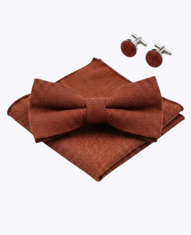 Motýlek + Kapesníček do saka + Manžetové knoflíčky Terakota Muži z Bavlna „Edgard"