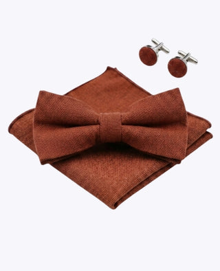 Motýlek + Kapesníček do saka + Manžetové knoflíčky Terakota Muži z Bavlna „Edgard
