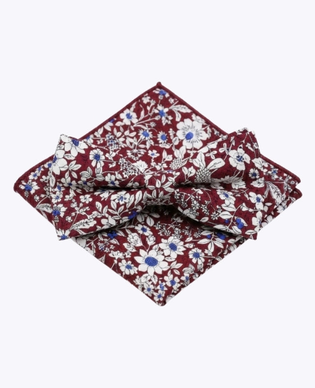 Motýlek + Kapesníček do saka Liberty Červená č.1 Muži v Bavlně „Clovis"