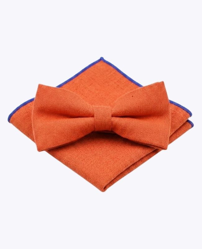 Motýlek + Kapesníček do saka Oranžová č.1 Muži v Lnu „Basile"
