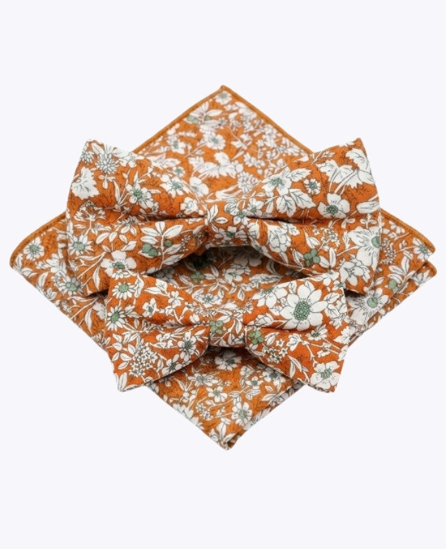 Motýlky Liberty Oranžová Otec & Syn + Kapesníček do saka z Bavlny „Clovis"