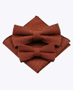 Motýlky Terakota Otec & Syn + Kapesníček do saka z Bavlny „Edgard