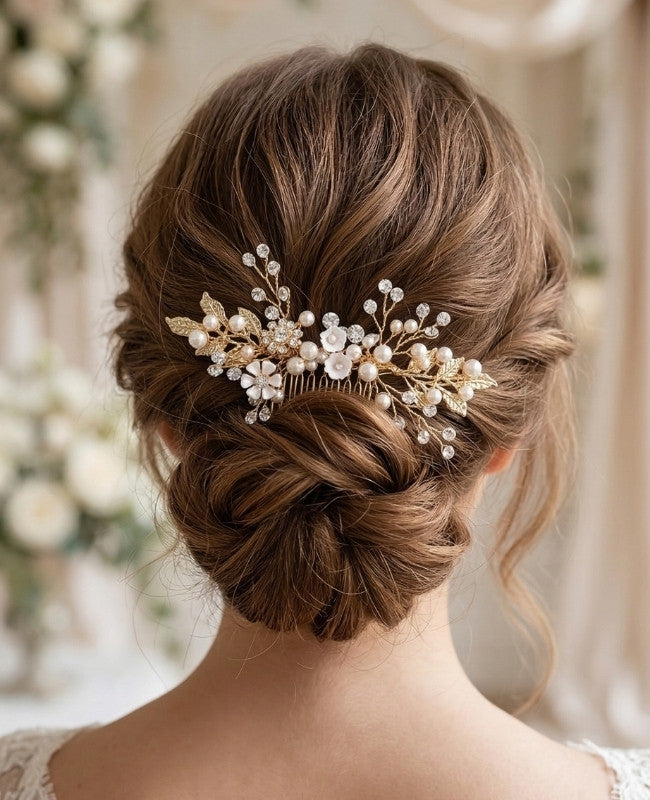 Peigne Fleuri Doré n°6 Femme «Élise»